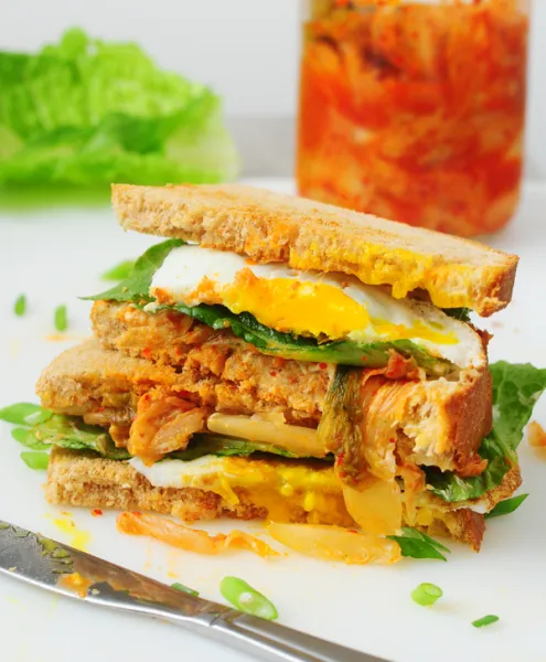 Kimchi and Fried Egg Sandwich